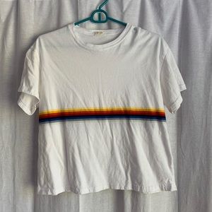 white cropped shirt with rainbow stripes